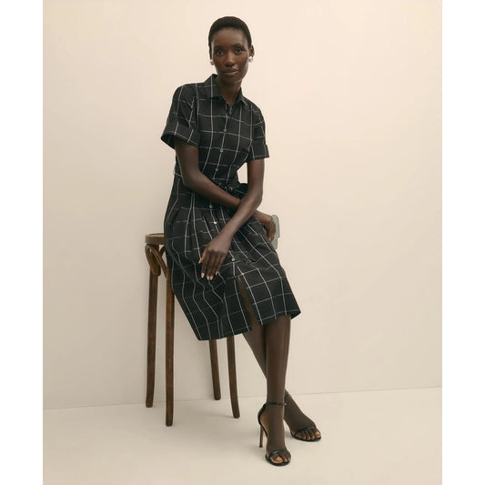 Supima Cotton Belted Windowpane Shirt Dress