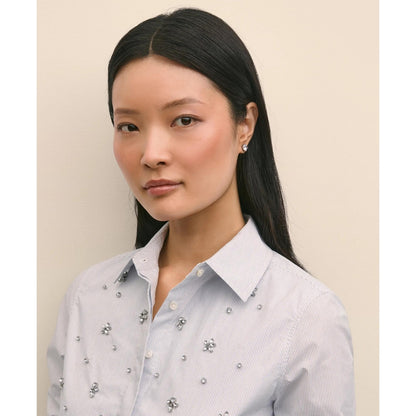 Cotton Poplin Pinstripe Embellished Shirt