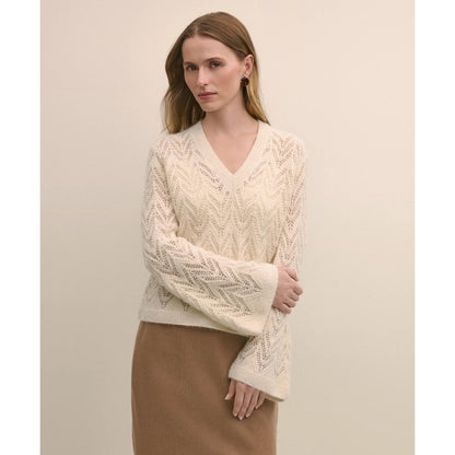 Alpaca-Wool Blend Pointelle Bell-Sleeve Sweater