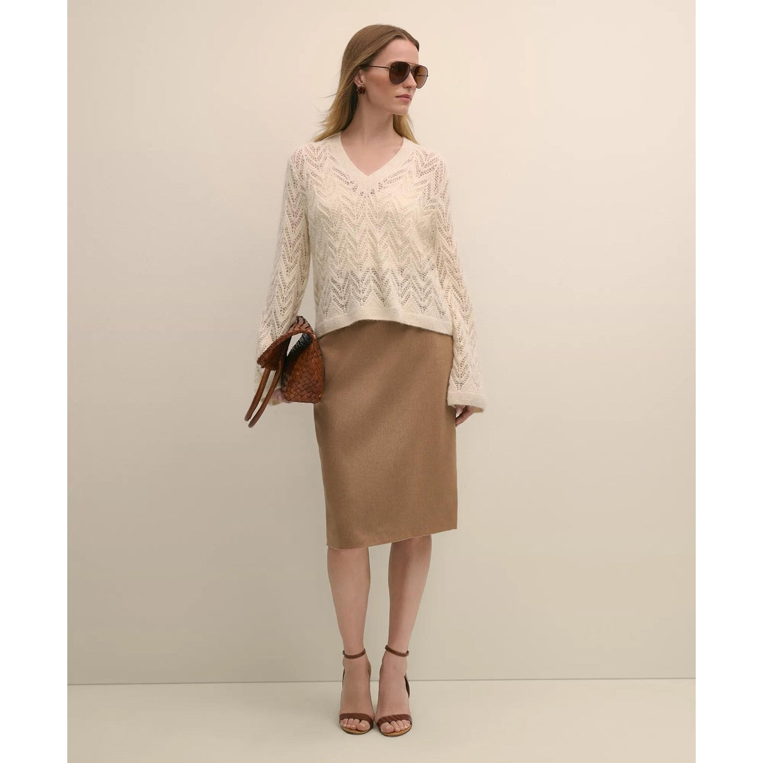 Alpaca-Wool Blend Pointelle Bell-Sleeve Sweater