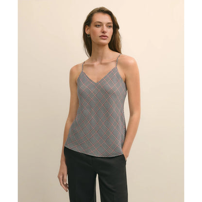 V-Neck Glen Plaid Print Camisole in Washable Silk Charmeuse