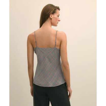 V-Neck Glen Plaid Print Camisole in Washable Silk Charmeuse