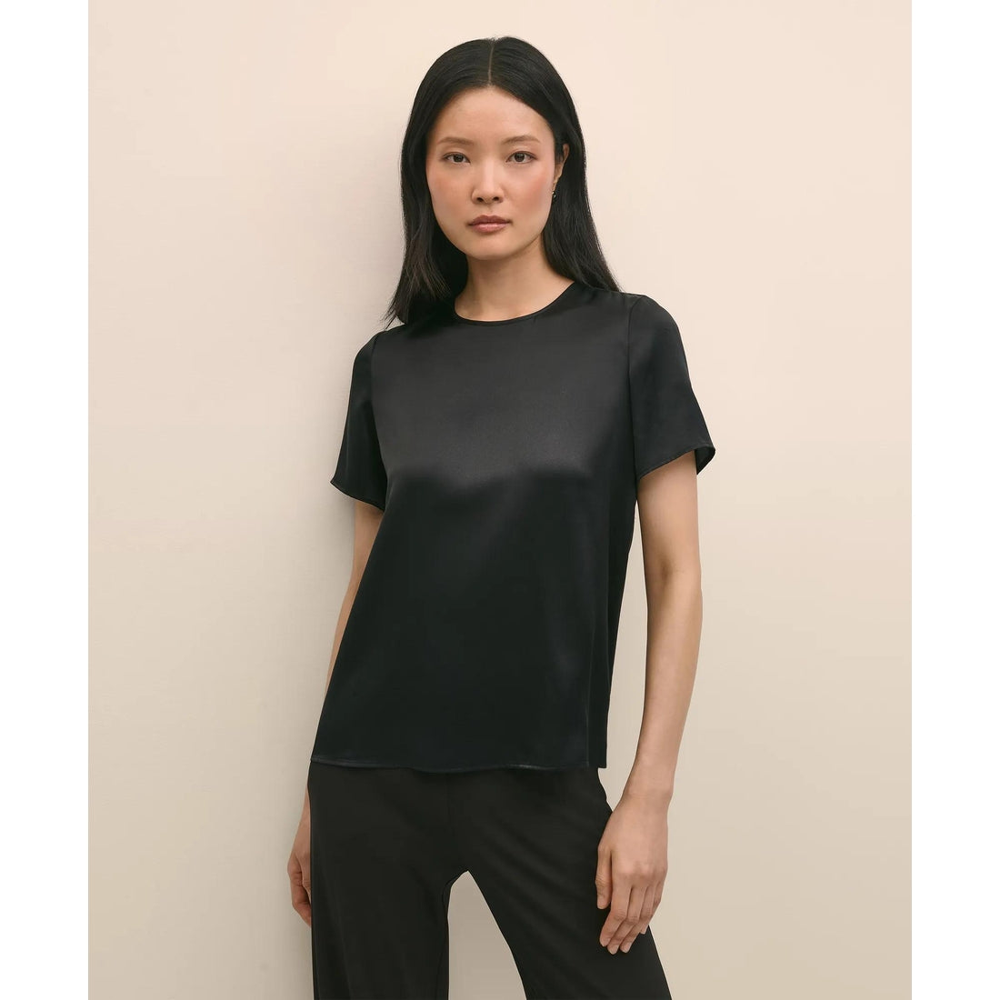 Short-Sleeve Top in Washable Silk Charmeuse