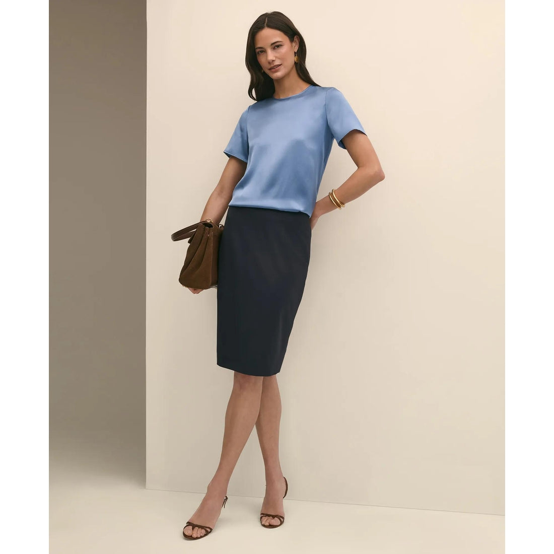 Short-Sleeve Top in Washable Silk Charmeuse