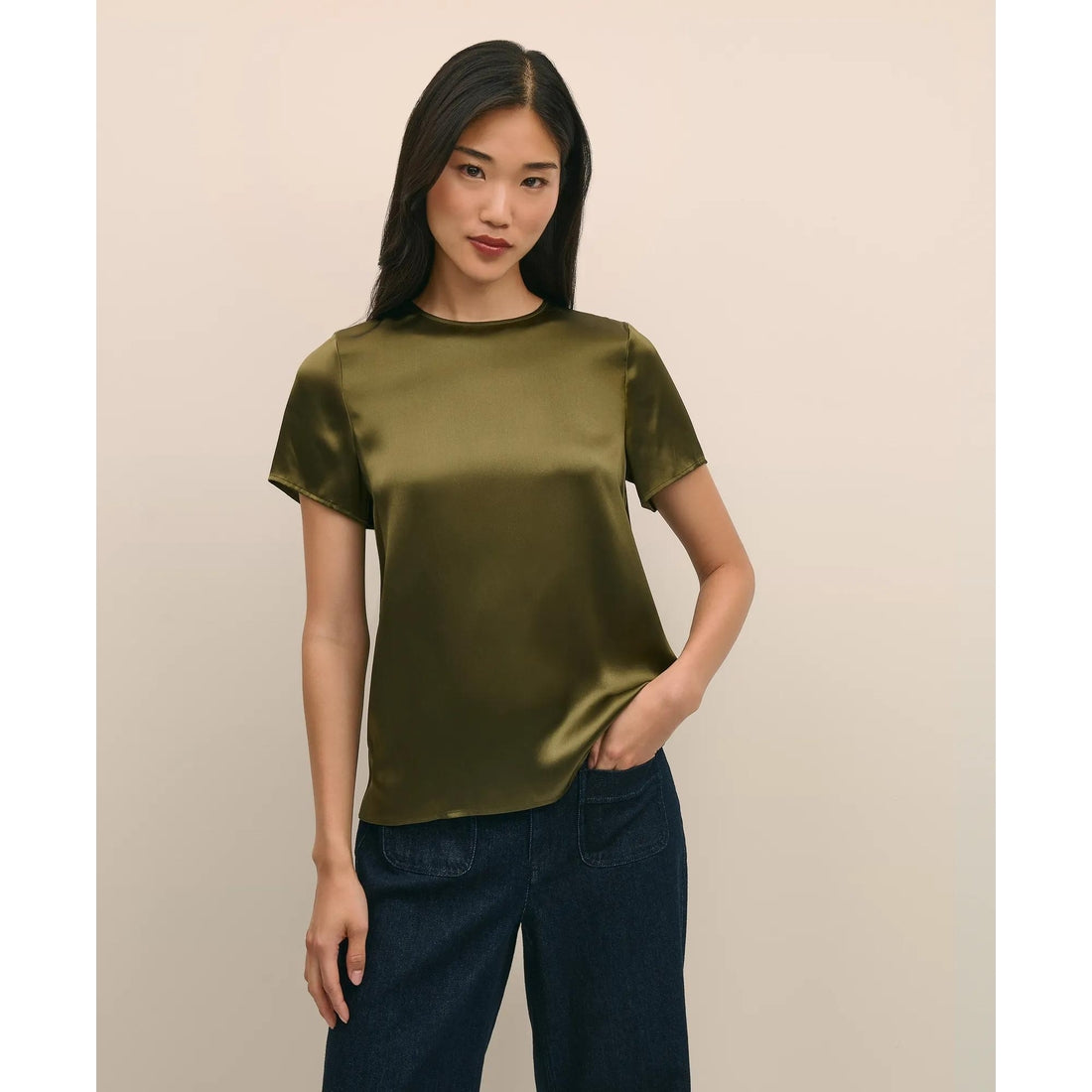 Short-Sleeve Top in Washable Silk Charmeuse