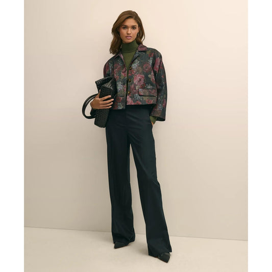 Cotton Blend Floral Jacquard Cropped Jacket