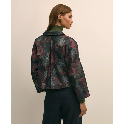 Cotton Blend Floral Jacquard Cropped Jacket