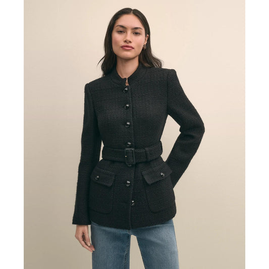 Wool-Blend Military Boucle Belted Jacket