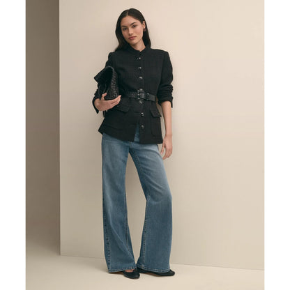 Wool-Blend Military Boucle Belted Jacket