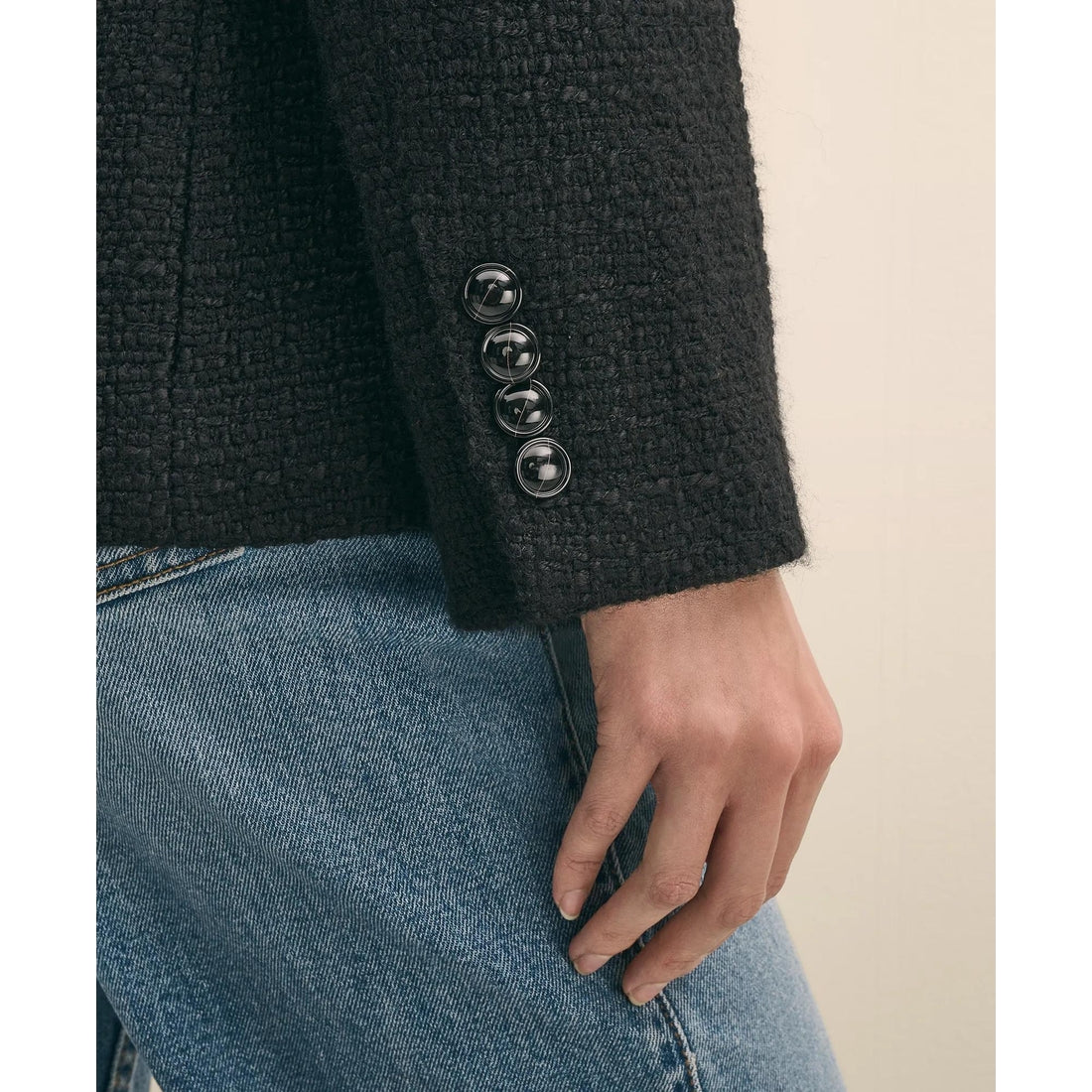 Wool-Blend Military Boucle Belted Jacket