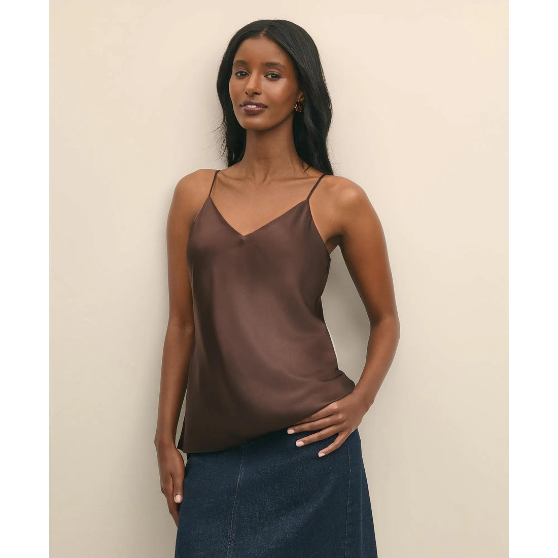 V-Neck Cami in Washable Silk Charmeuse