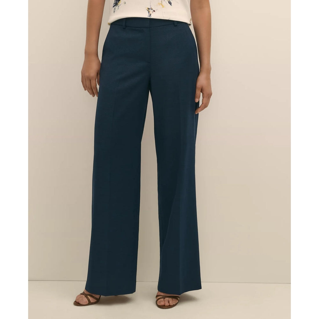 Wool Blend Hopsack Wide-Leg Pants