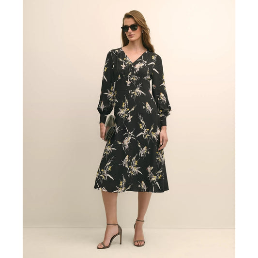 Viscose Fit & Flare Bird Print Dress