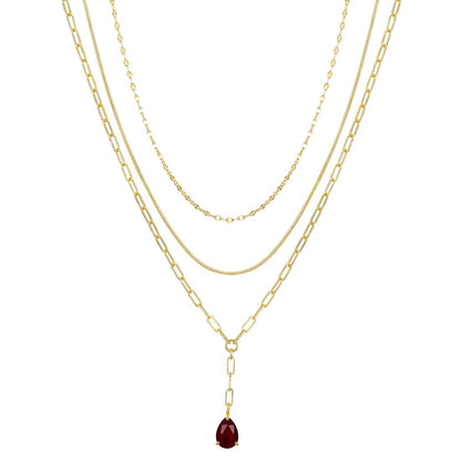 Unwritten Ruby Glass Teardrop Paperclip Layered Y-Necklace Set