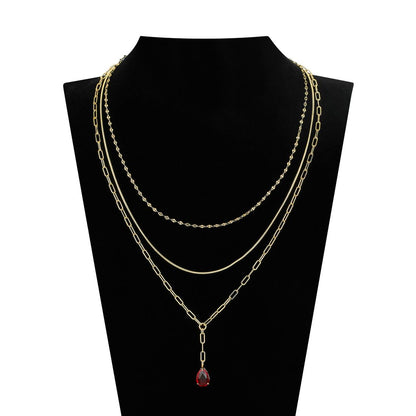 Unwritten Ruby Glass Teardrop Paperclip Layered Y-Necklace Set