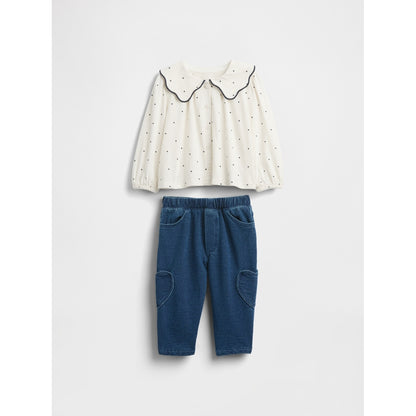 Baby Collared Top & Pull-On Pants Outfit Set