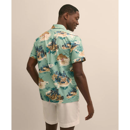 Cotton Camp Collar, Island Motif Short-Sleeve Shirt