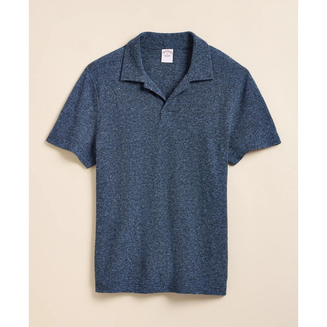 Cotton-Linen Pique Johnny Collar Shirt