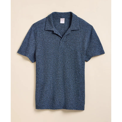 Cotton-Linen Pique Johnny Collar Shirt