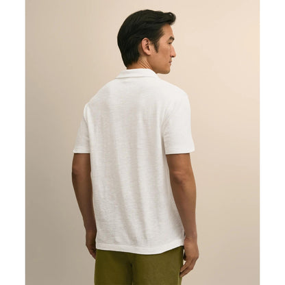 Cotton-Linen Pique Johnny Collar Shirt
