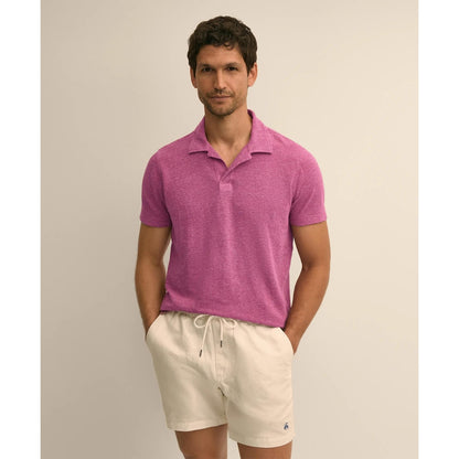 Cotton-Linen Pique Johnny Collar Shirt