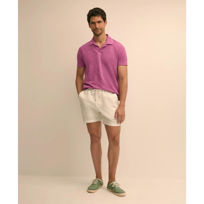 Cotton-Linen Pique Johnny Collar Shirt