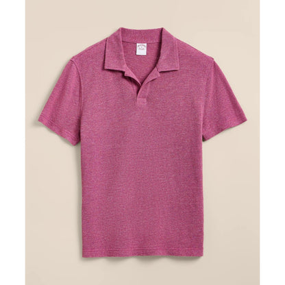 Cotton-Linen Pique Johnny Collar Shirt
