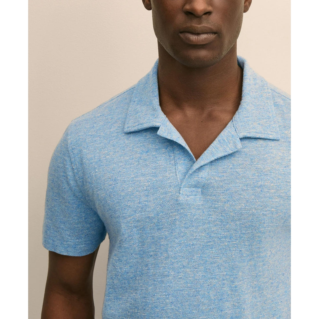 Cotton-Linen Pique Johnny Collar Shirt