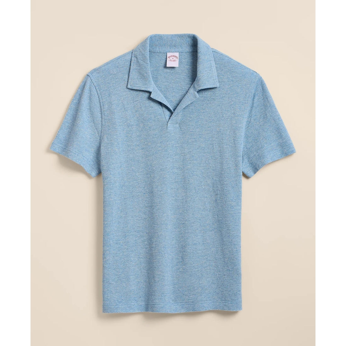 Cotton-Linen Pique Johnny Collar Shirt