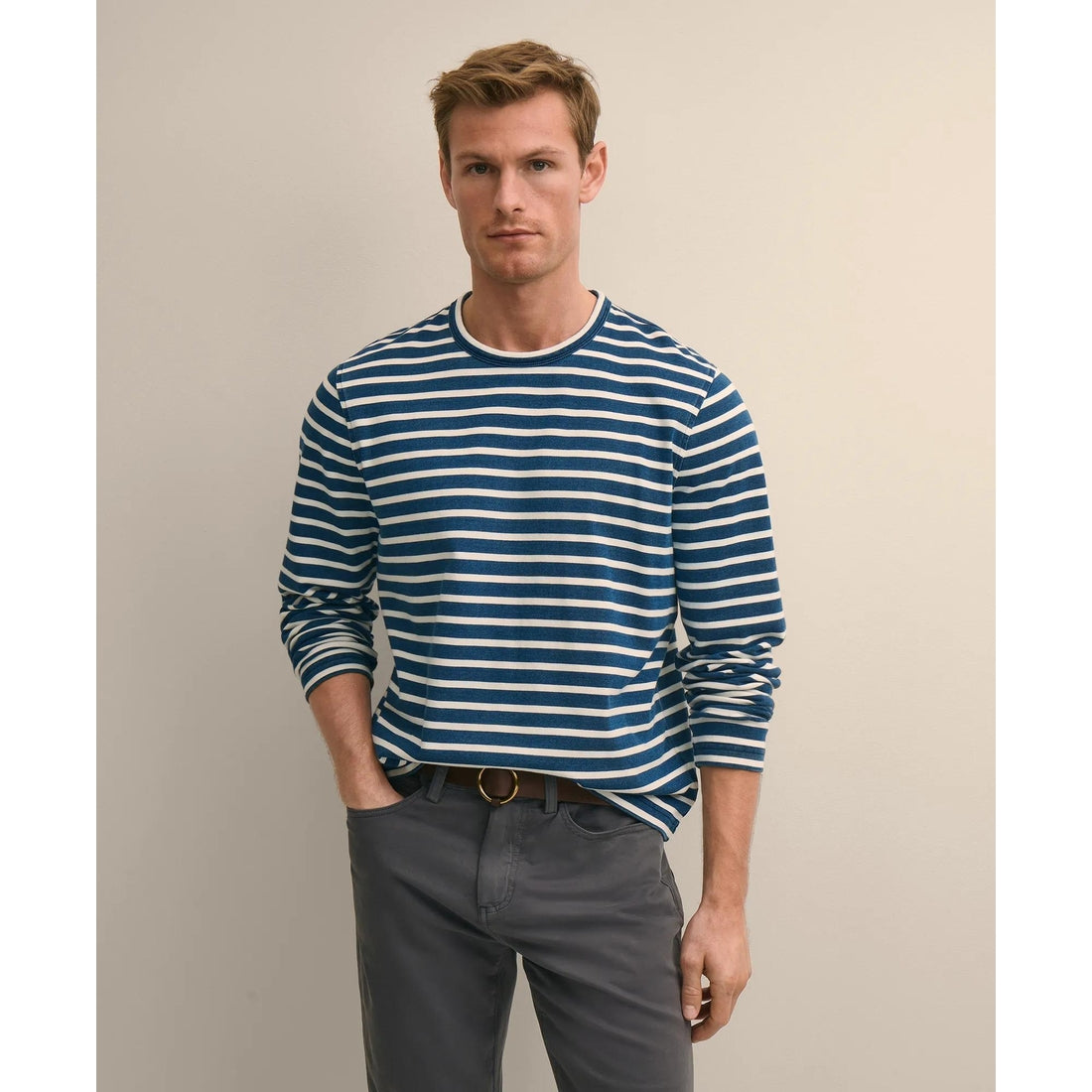 Cotton Indigo-Dyed Heavyweight Mariner Stripe Long-Sleeve T-Shirt