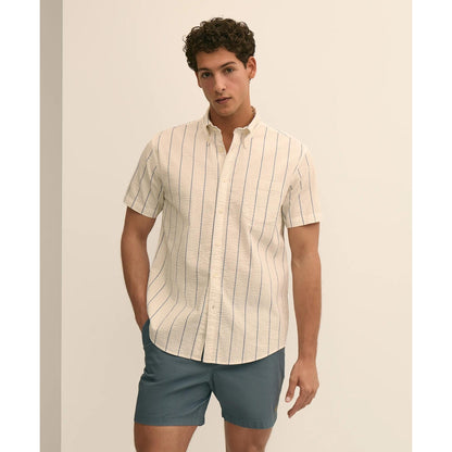 Washed Cotton Seersucker Button-Down Collar, Stripe Short-Sleeve Sport Shirt