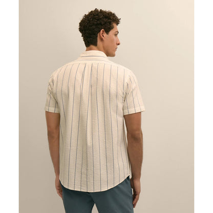Washed Cotton Seersucker Button-Down Collar, Stripe Short-Sleeve Sport Shirt