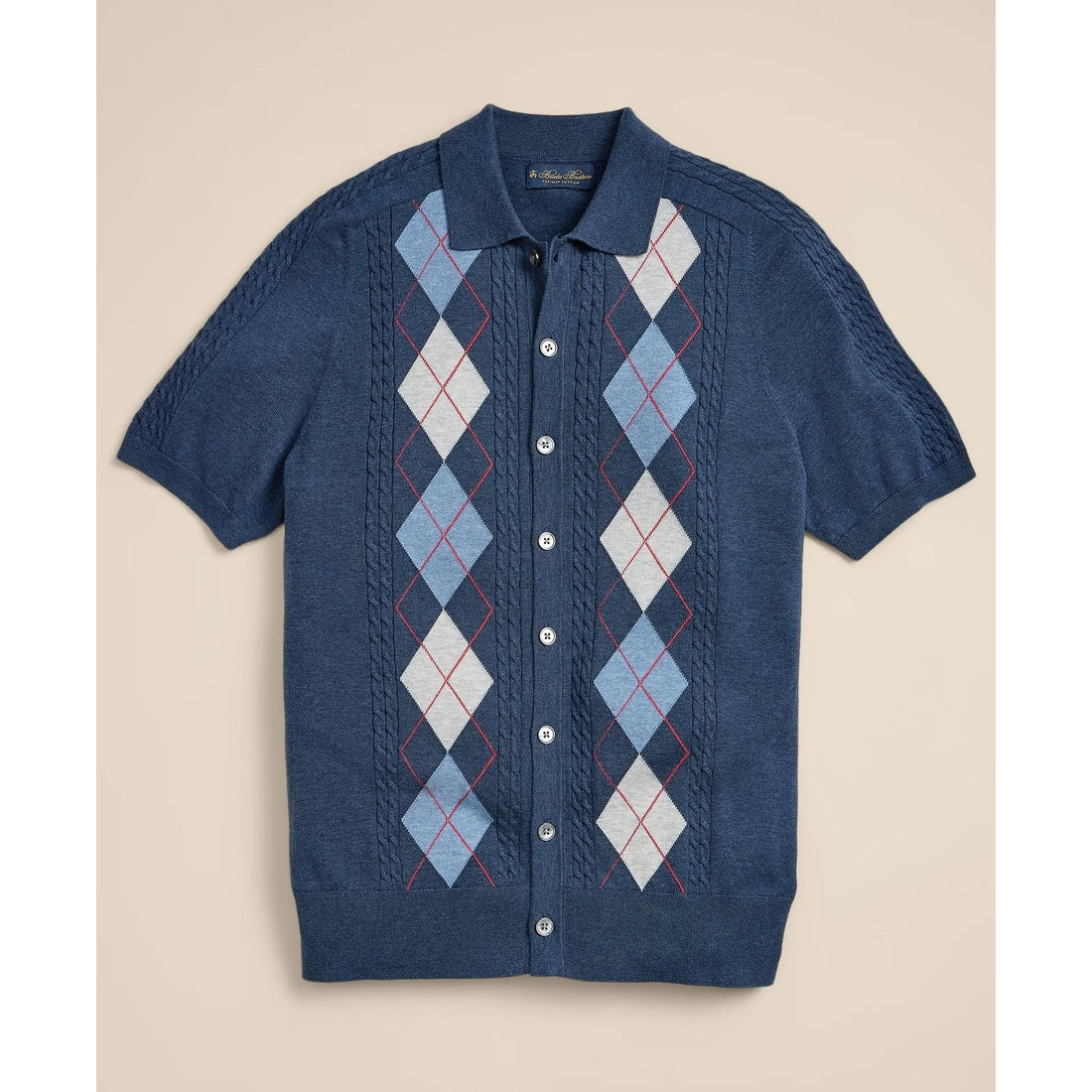Supima Cotton Short-Sleeve Argyle Polo Cardigan