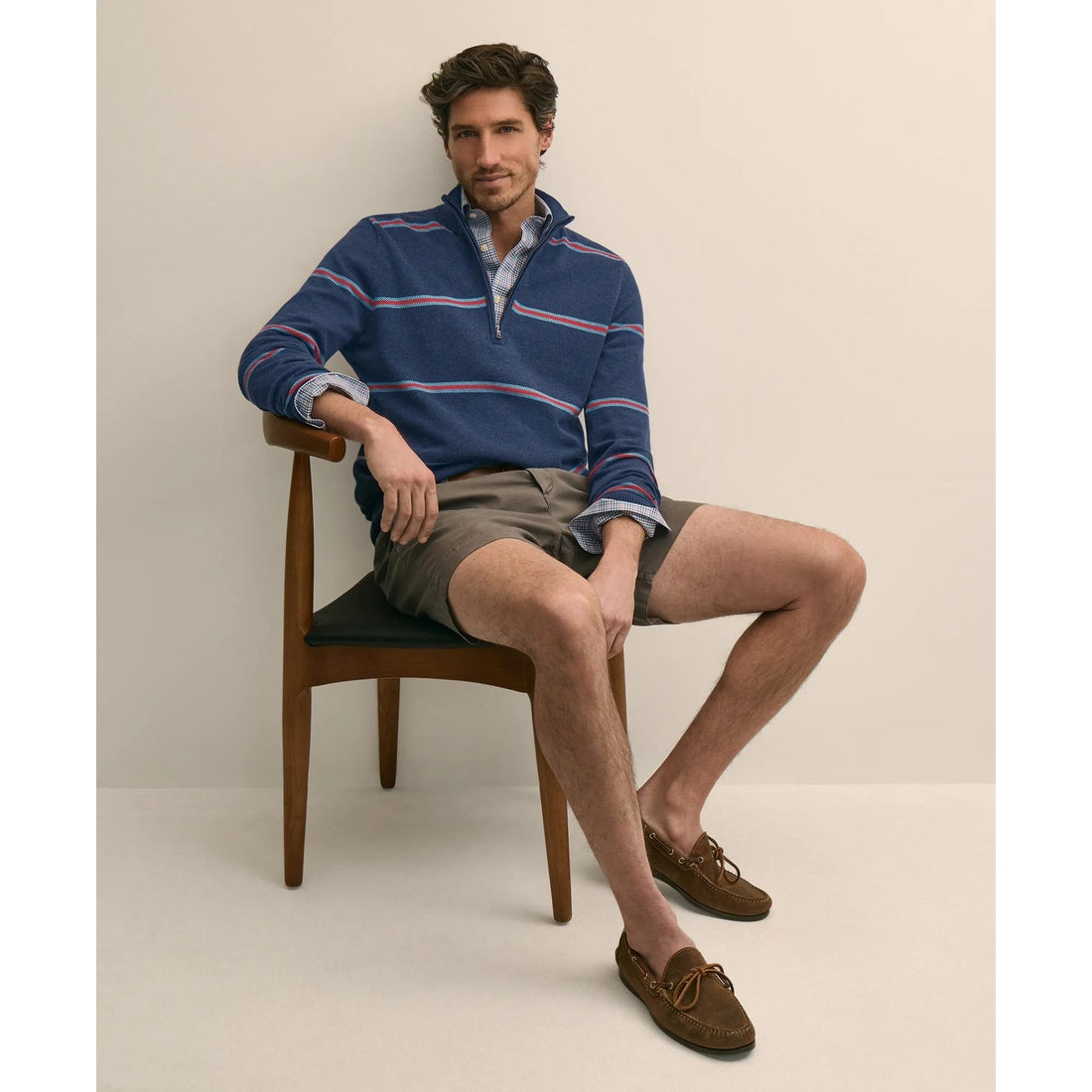 Supima Cotton Pique Striped Quarter-Zip Sweater