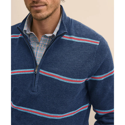 Supima Cotton Pique Striped Quarter-Zip Sweater