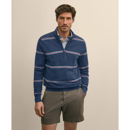 Supima Cotton Pique Striped Quarter-Zip Sweater
