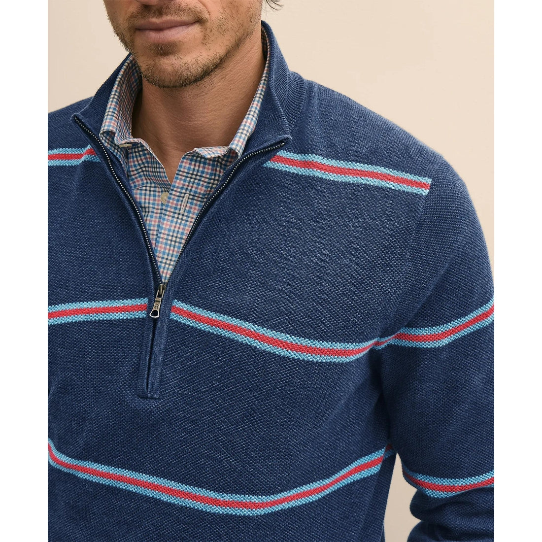 Supima Cotton Pique Striped Quarter-Zip Sweater