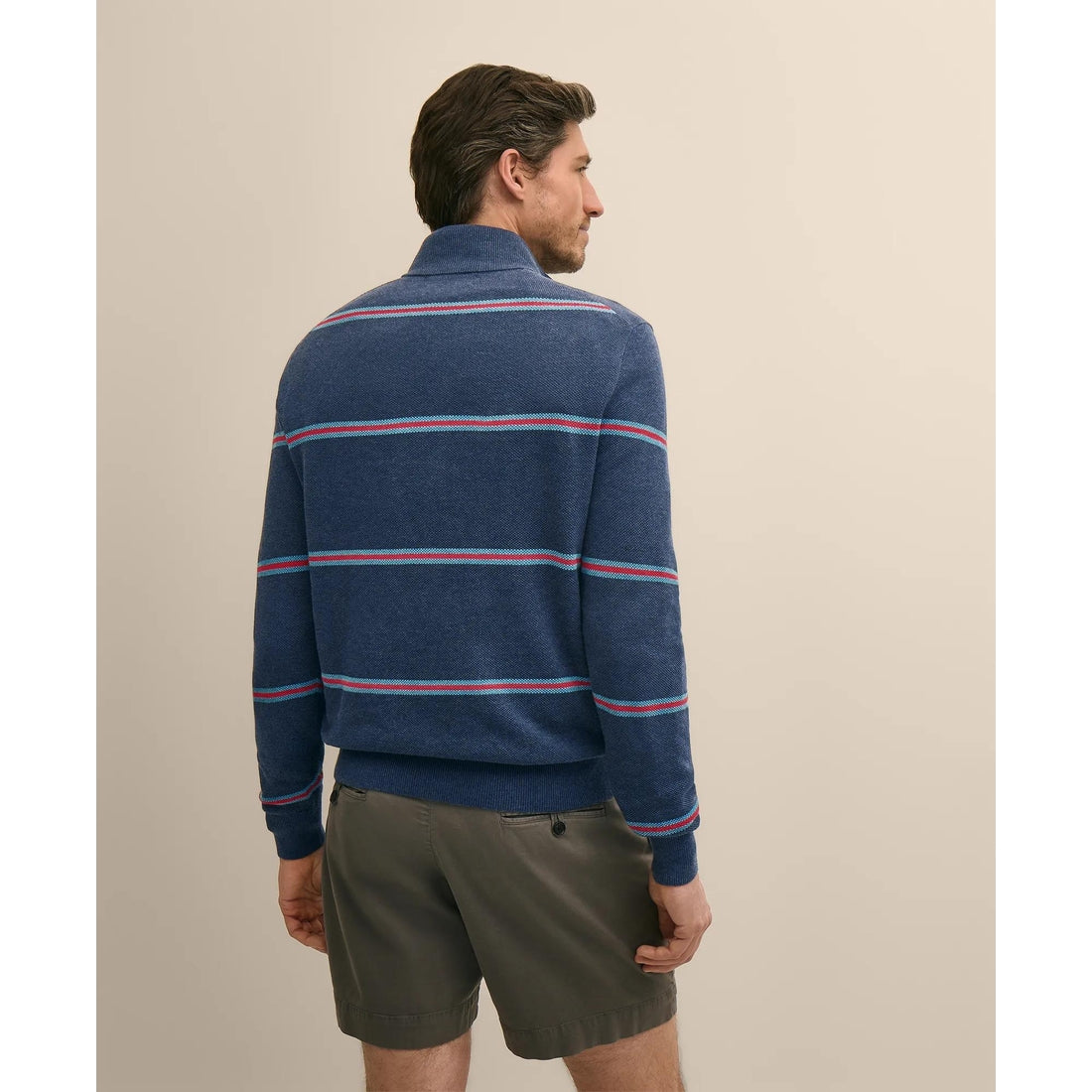 Supima Cotton Pique Striped Quarter-Zip Sweater