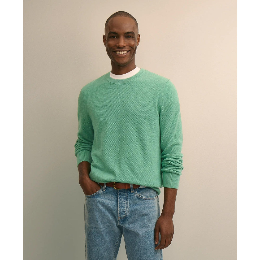 Supima Cotton Pique Crewneck Sweater
