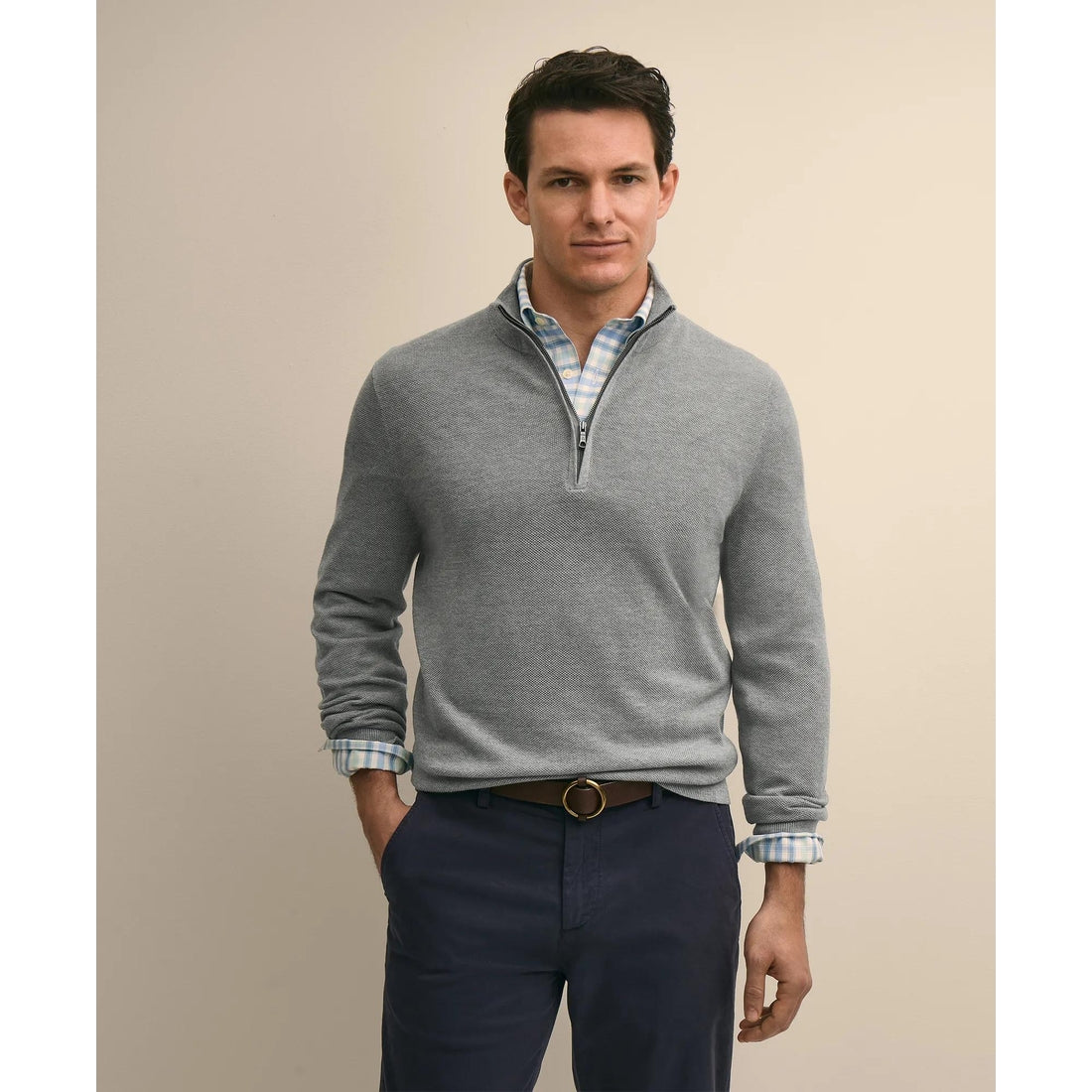 Supima Cotton Pique Quarter-Zip Sweater