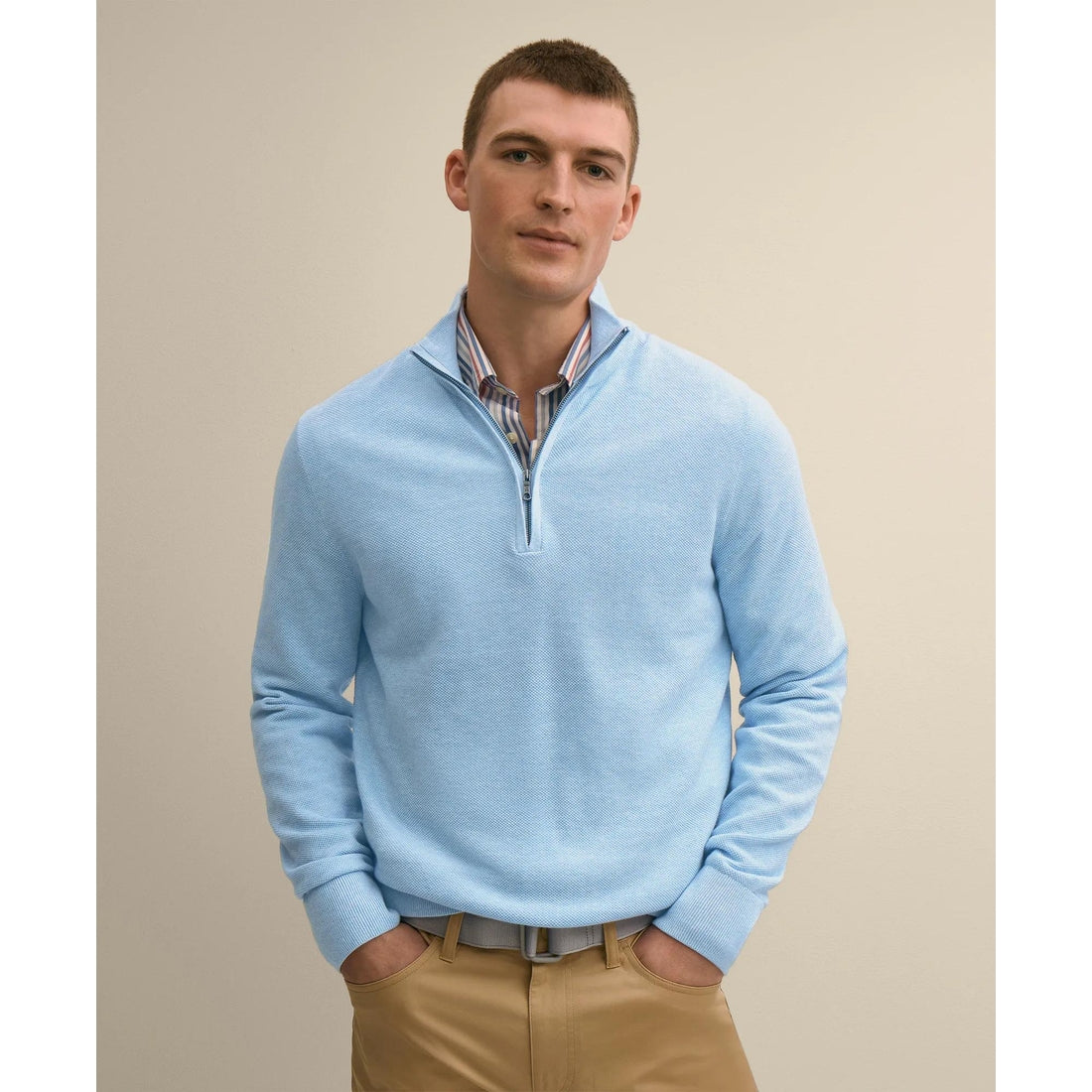 Supima Cotton Pique Quarter-Zip Sweater