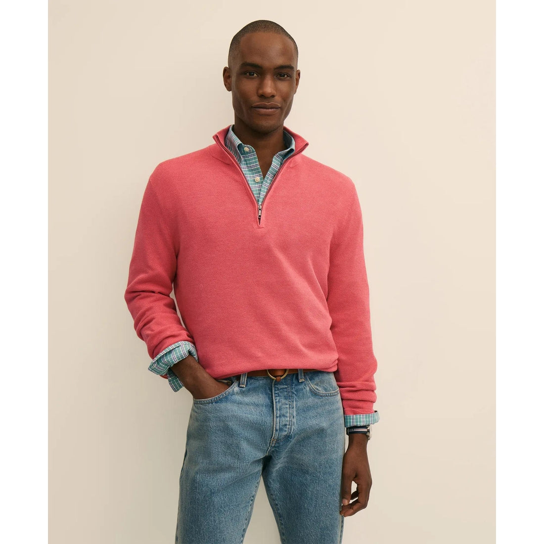 Supima Cotton Pique Quarter-Zip Sweater