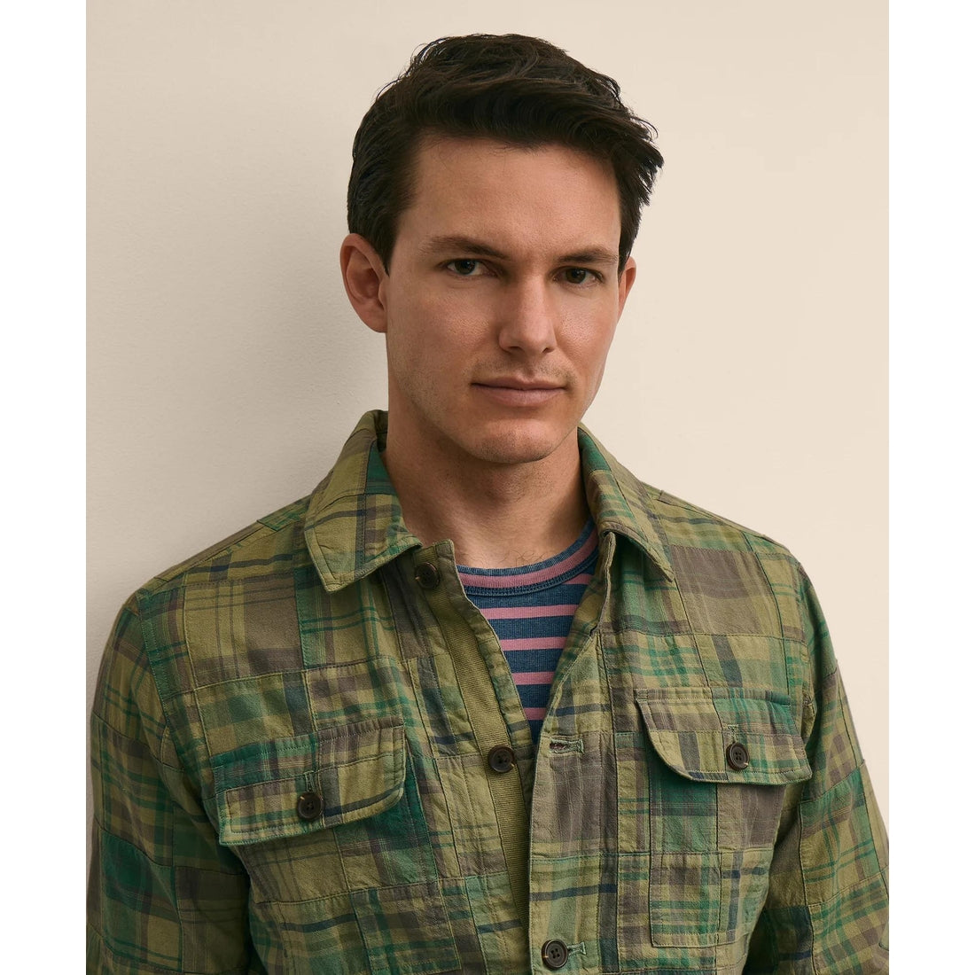 Cotton Patchwork Madras Shirt Jacket