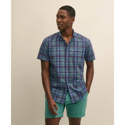 Cotton Madras Polo Button-Down Collar, Short-Sleeve Shirt