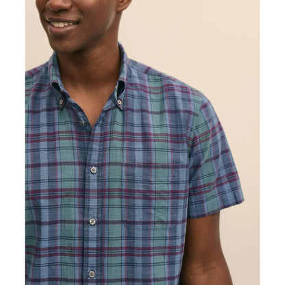 Cotton Madras Polo Button-Down Collar, Short-Sleeve Shirt