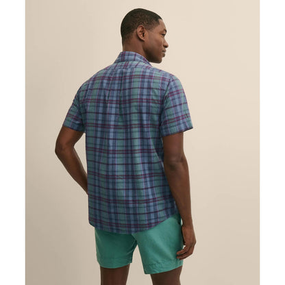 Cotton Madras Polo Button-Down Collar, Short-Sleeve Shirt