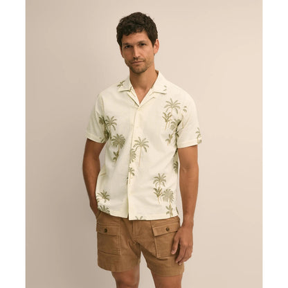 Cotton-Linen Camp Collar, Palm Tree Short-Sleeve Shirt