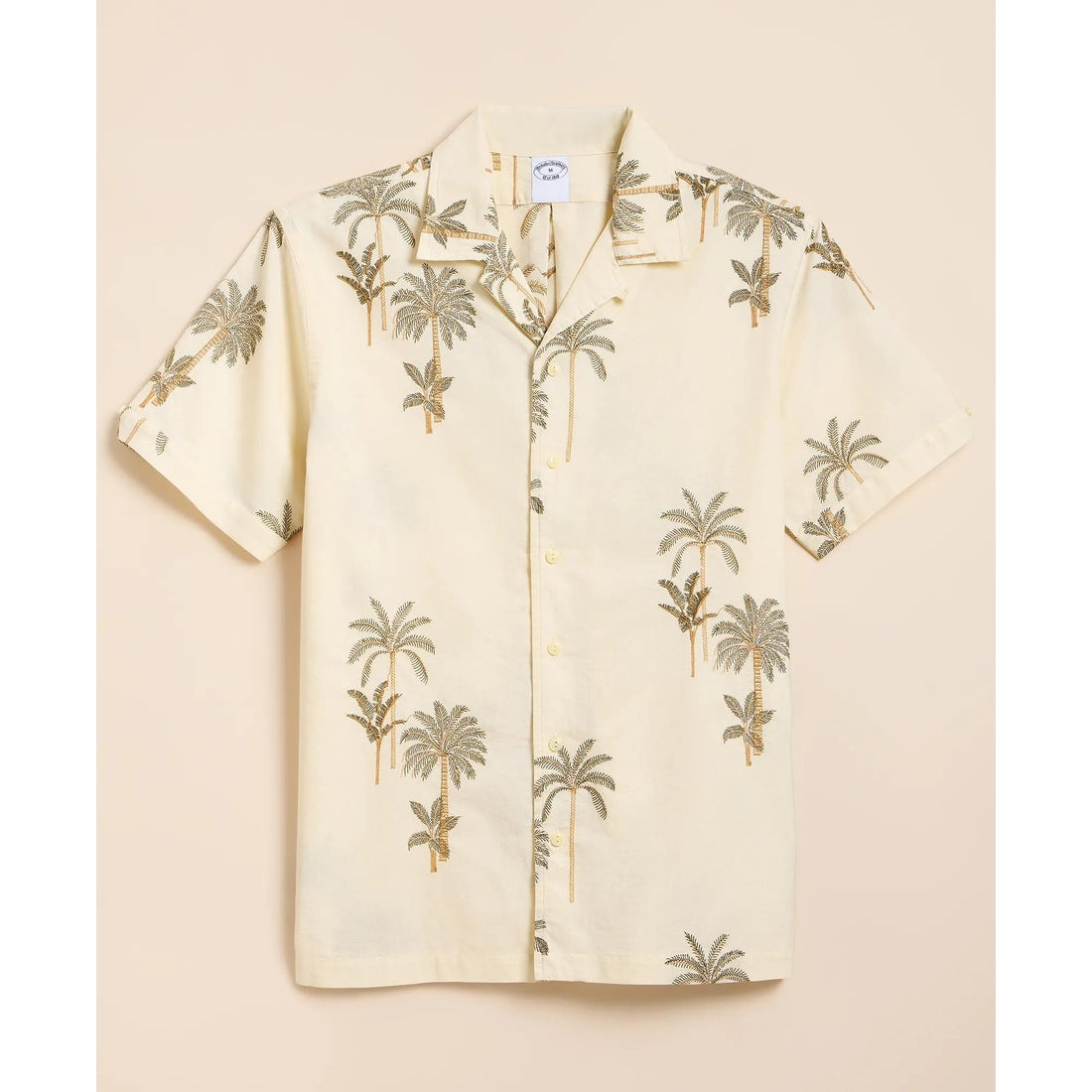 Cotton-Linen Camp Collar, Palm Tree Short-Sleeve Shirt