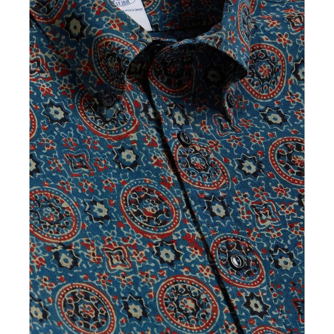 Cotton Camp Collar, Block Mosaic Print Short-Sleeve Shirt