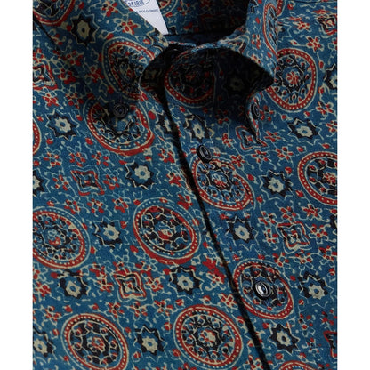 Cotton Camp Collar, Block Mosaic Print Short-Sleeve Shirt